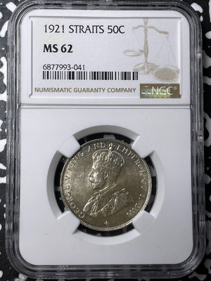 1921 Straits Settlements 50 Cents NGC MS62 Lot#G7050 Silver! Nice UNC!