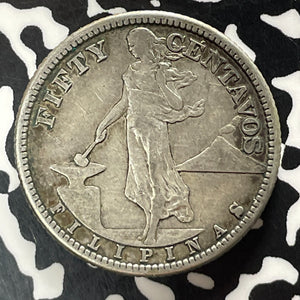 1907-S U.S. Philippines 50 Centavos Lot#T5219 Silver!