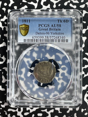 1811 G.B. Yorkshire Cattle & Barber 6 Pence Token PCGS AU58 Lot#G762 Silver!