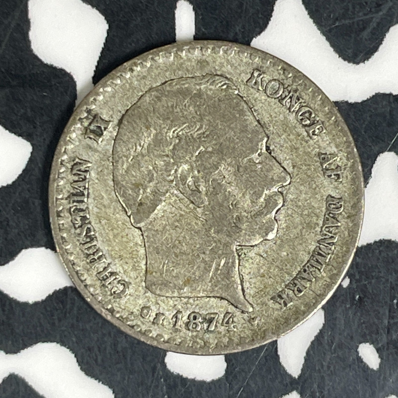 1874 Denmark 10 Ore Lot#C6175 Silver!