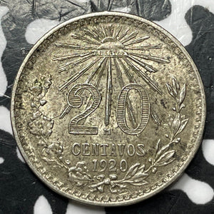 1920 Mexico 20 Centavos Lot#JM8010 Silver! High Grade! Beautiful! KM#438