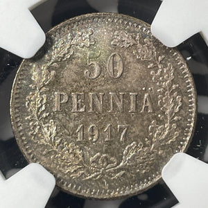 1917-S Finland Civil War Issue 50 Pennia NGC MS65 Lot#G8886 Silver! Gem BU!