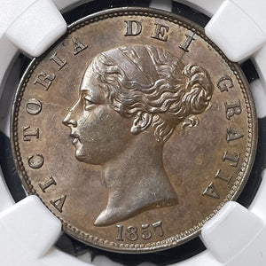 1857 Great Britain 1/2 Penny NGC MS62BN Lot#G7259 Nice UNC!