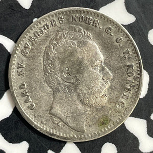 1871 Sweden 25 Ore Lot#E7482 Silver!