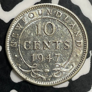 1947-C Newfoundland 10 Cents Lot#E9682 Silver! High Grade! Beautiful!