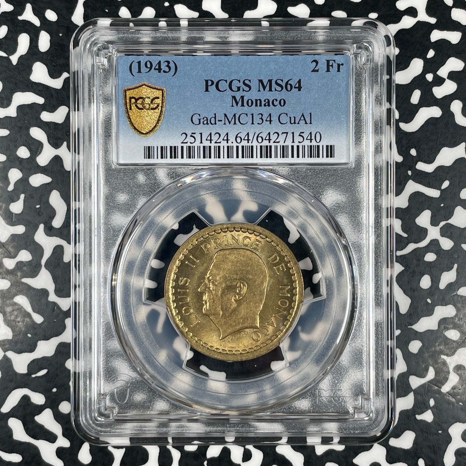 (1943) Monaco 2 Francs PCGS MS64 (Many Available) (1 Coin Only) Gad-MC134