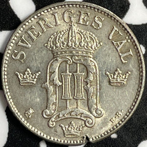 1907 Sweden 10 Ore Lot#D8900 Silver! Beautiful Detail, Rim Nicks