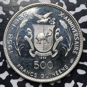 1968 Guinea 500 Francs Lot#MK227 Large Silver! Proof!