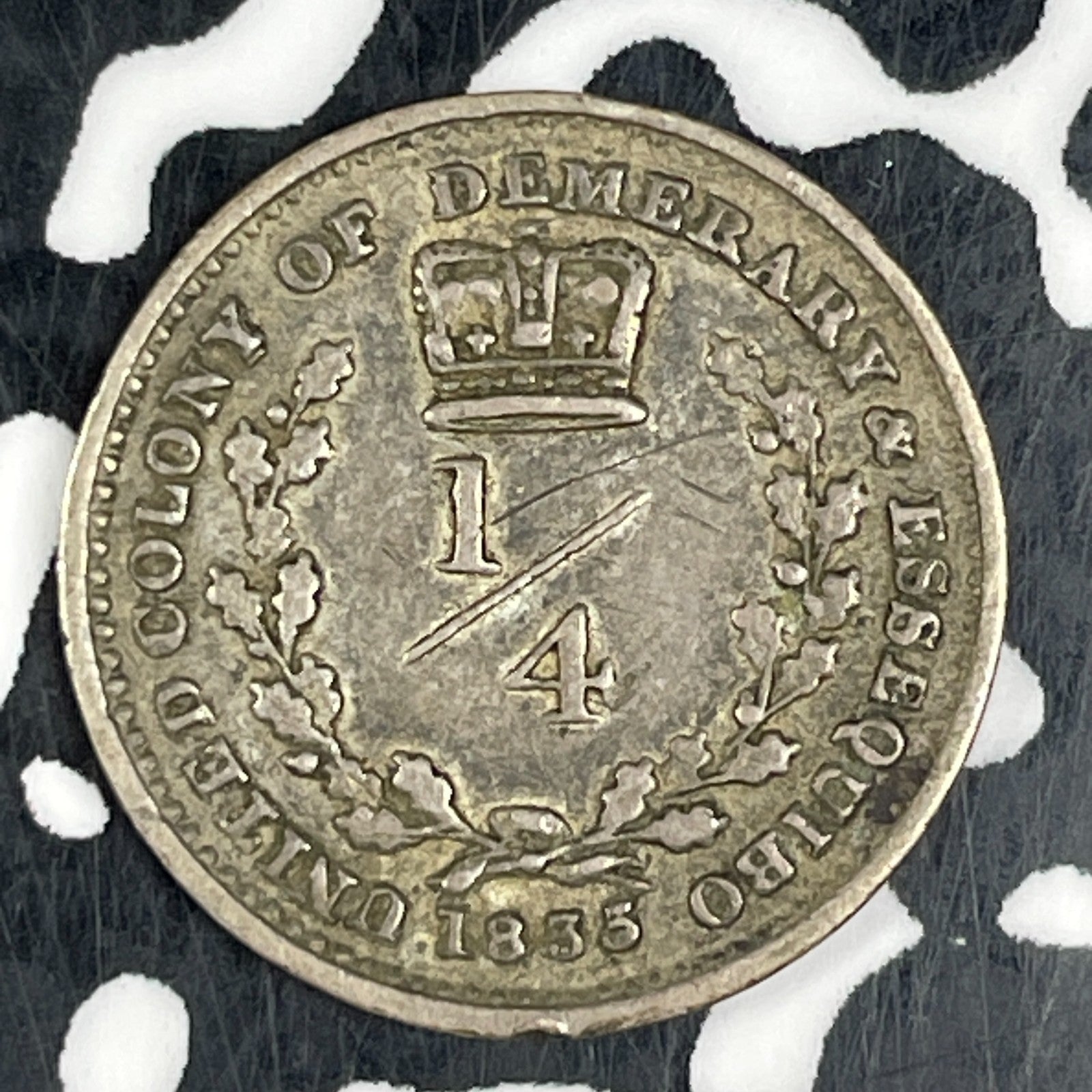 1835 Essequibo & Demerary 1/4 Guilder Lot#JM0697 Silver! Scarce!