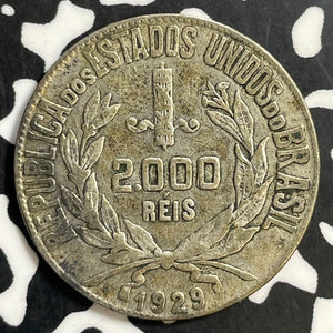 1929 Brazil 2000 Reis Lot#E7490 Silver!