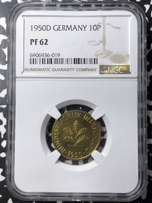 1950-D West Germany 10 Pfennig NGC PR62 Lot#G8716 Nice UNC!