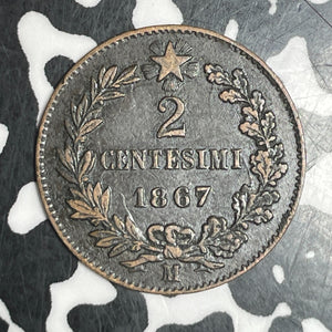 1867-M Italy 2 Centesimi Lot#T6297 Nice!