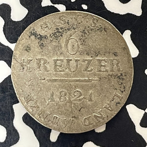 1821-S Germany Saxe-Coburg-Saalfeld 6 Kreuzer Lot#T5863 Silver! Scarce!