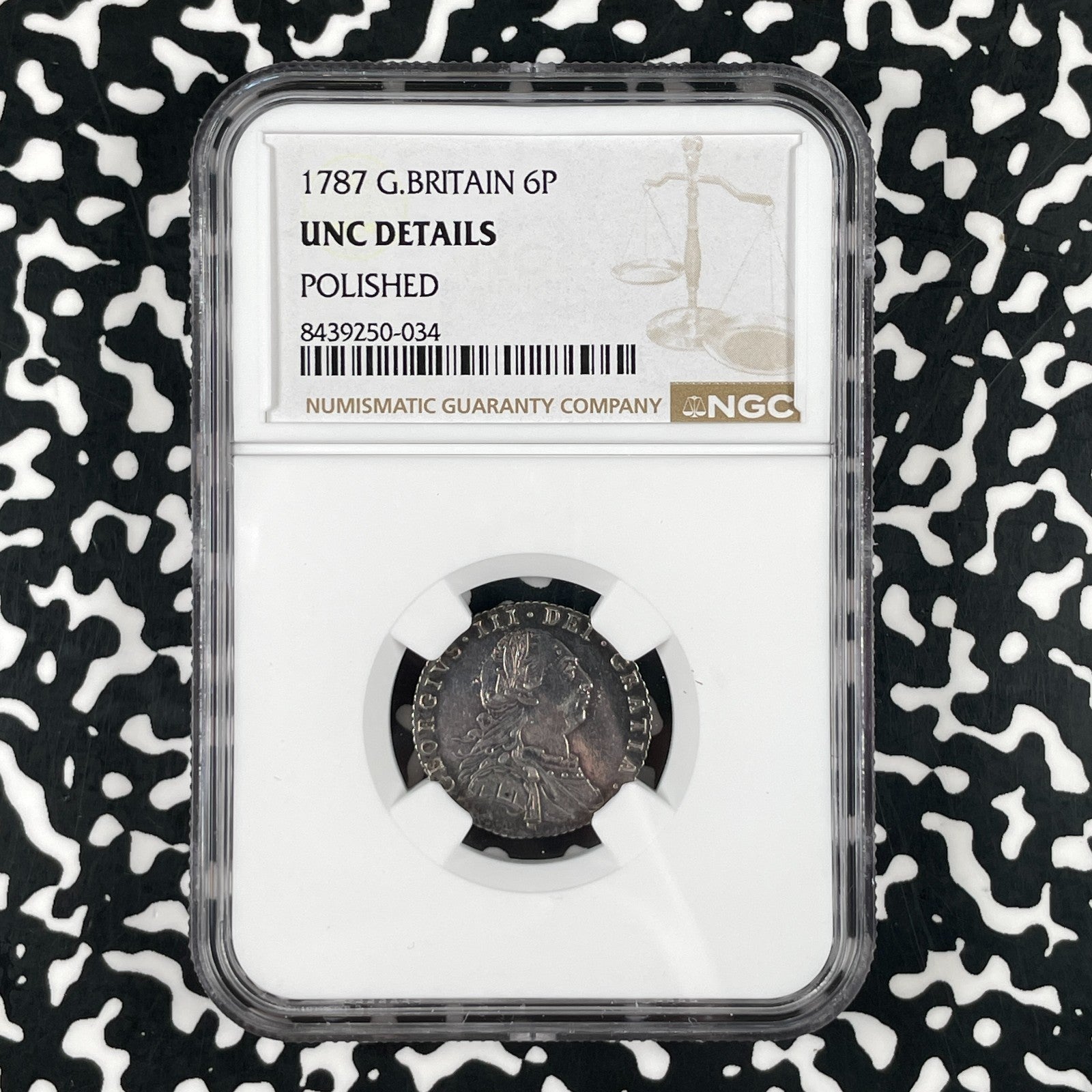 1787 Great Britain George III 6 Pence NGC Polished-UNC Details Lot#G3368 Silver!