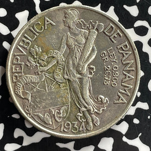 1934 Panama 1 Balboa Lot#T7237 Large Silver!