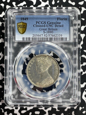 1849 G.B. Victoria 1 'Godless' Florin PCGS Cleaned-UNC Details Lot#G791 Silver!