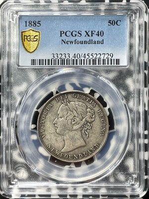 1885 Newfoundland 50 Cents PCGS XF40 Lot#G8752 Silver! 40,000 Minted