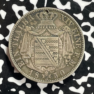 1850-F Germany Saxony 1 Thaler Lot#JM9867 Large Silver! Reverse Damage