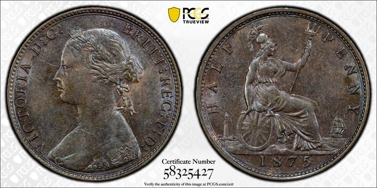 1875 Great Britain Victoria 1/2 Penny PCGS AU58 Lot#G3591 S-3956