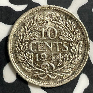 1944-D Netherlands 10 Cents Lot#E7408 Silver! High Grade! Beautiful!