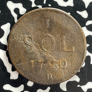 1790-H Luxembourg 1 Sol Lot#T7390 Scarce! Obverse Scratch