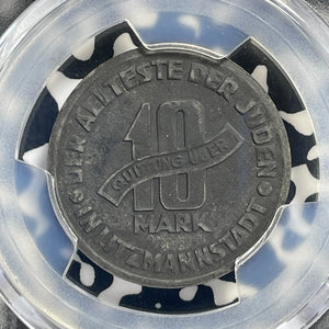 1943 Poland Lodz Ghetto 10 Mark PCGS Environment. DMG-AU Details Lot#G1054