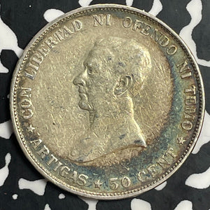 1917 Uruguay 50 Centesimos Lot#T0258 Silver!