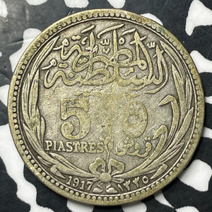 1917 Egypt 5 Piastres Lot#E8109 Silver!