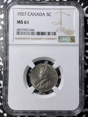 1927 Canada 5 Cents NGC MS61 Lot#G7053 Nice UNC!