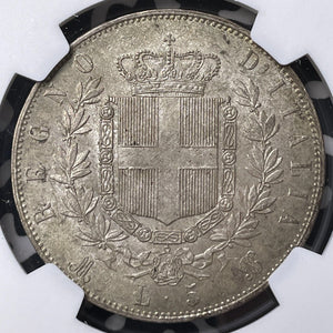 1873-M BN Italy 5 Lire NGC MS61 Lot#G9033 Large Silver! Nice UNC!