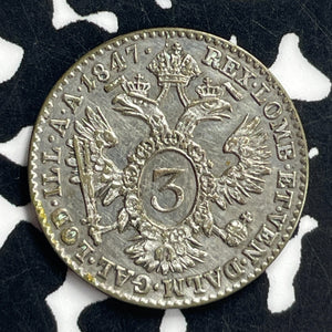 1847-A Austria 3 Kreuzer Lot#T7089 Silver! Nice!