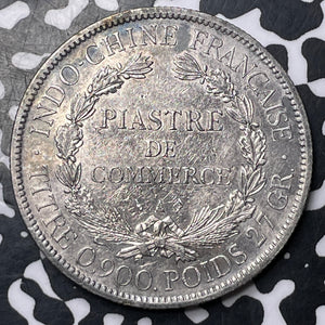 1901-A French Indo-China 1 Piastre Lot#MK158 Large Silver! Cleaned