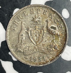 1934 Australia 3 Pence Threepence Lot#T3334 Silver!