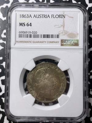 1863-A Austria 1 Florin NGC MS64 Lot#G8799 Silver! Choice UNC! Top Graded!