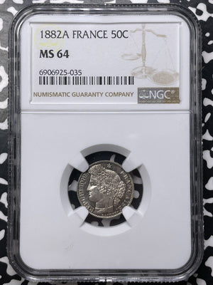 1882-A France 50 Centimes NGC MS64 Lot#G8893 Silver! Choice UNC!