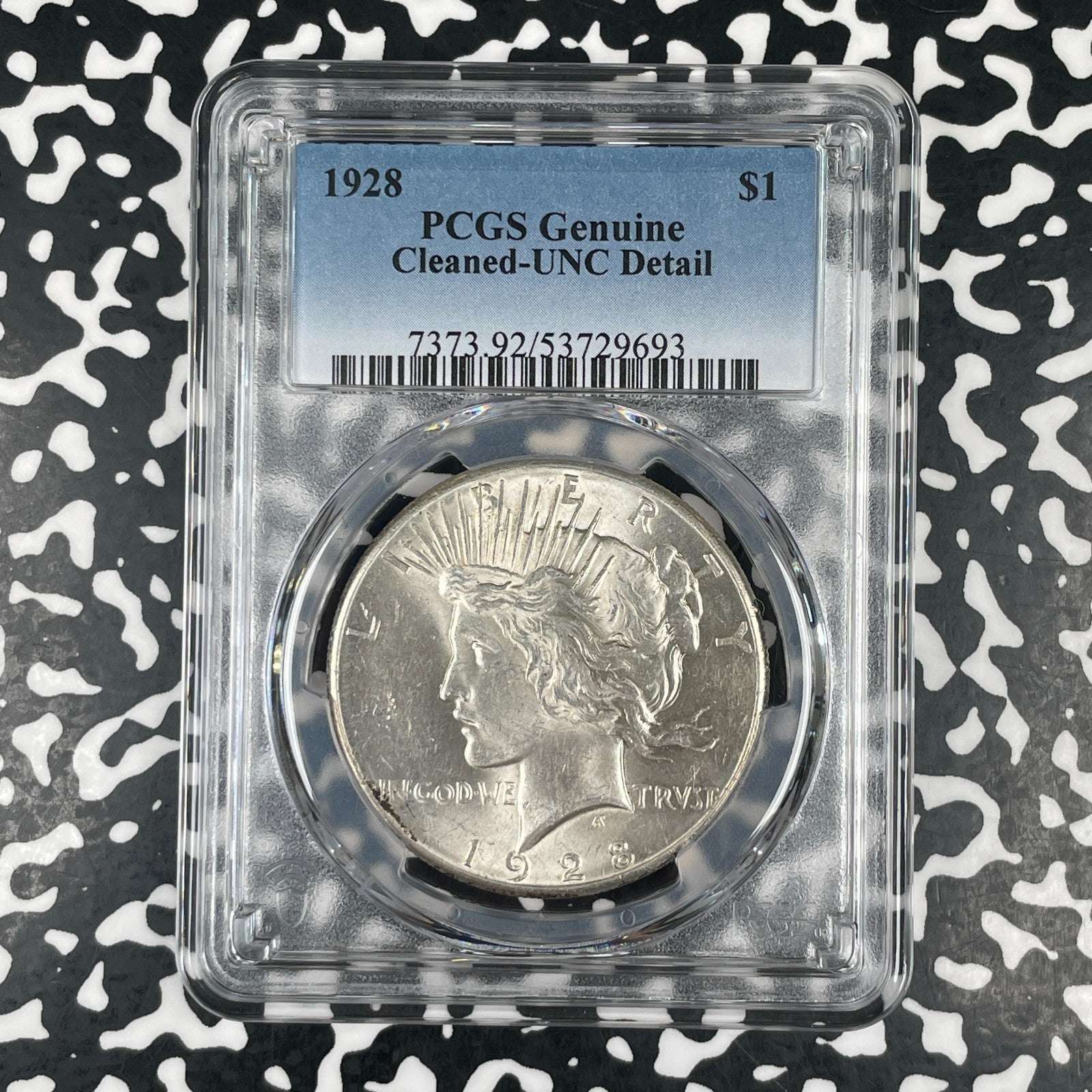 1928 U.S. $1 Peace Dollar PCGS Cleaned-UNC Details Lot#G3733 Silver! Key Date!