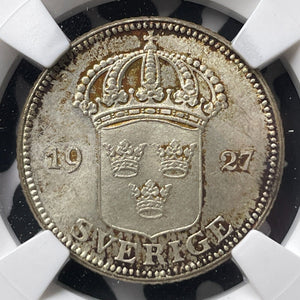 1927-W Sweden 50 Ore NGC MS65 Lot#G8994 Silver! Gem BU!