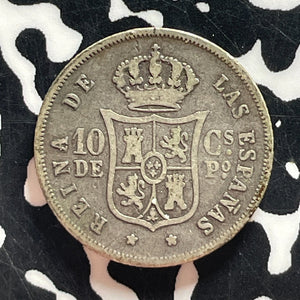 1868 Spanish Philippines 10 Centavos Lot#T4648 Silver!