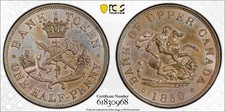 1850 Upper Canada 1/2 Penny Token PCGS Cleaned-UNC Detail Lot#G3547 Breton-720