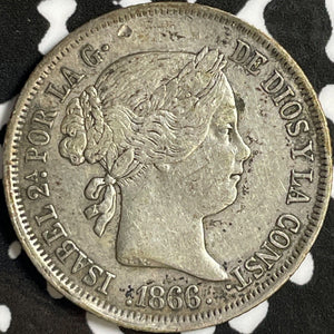 1866 Spain 40 Centimos Lot#D6970 Silver! Nice!
