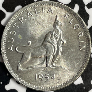 1954 Australia 1 Florin Lot#D8926 Silver! High Grade! Beautiful! KM#55