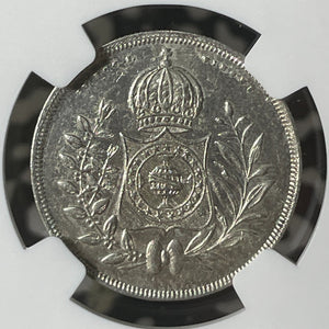 1847 Brazil 200 Reis NGC AU55 Lot#G216 Silver! Very Scarce! 2,936 Minted