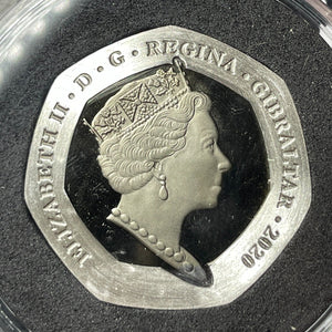 2020 Gibraltar Penny Black Piedfort 50 Pence Coin Lot#OV1452 Silver! Proof!