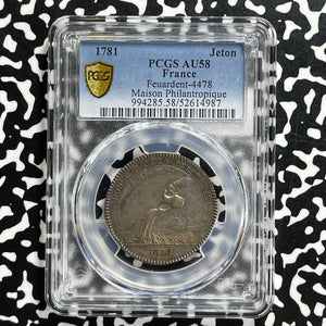 1781 France Paris Philanthropist House Jeton PCGS AU58 Lot#G1028 Silver!