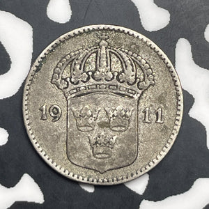 1911 Sweden 10 Ore Lot#C0908 Silver!