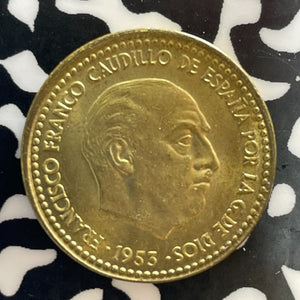 1953 (61) Spain 1 Peseta Lot#T3004 Key Date! High Grade! Beautiful!
