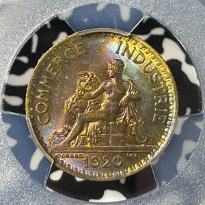 1920 France 1 Franc PCGS MS64 Lot#G120 Key Date! Choice UNC! Beautiful Toning!