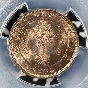 1909 Ceylon 1 Cent PCGS MS64RB Lot#G056 Choice UNC!