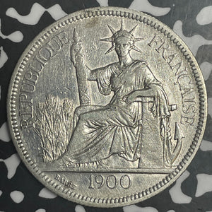 1900-A French Indo-China 1 Piastre Lot#JM9138 Large Silver! Old Cleaning