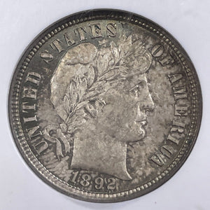 1892 U.S. 10 Cents Barber Dime NGC MS65 Lot#G9555 Silver! Gem BU!